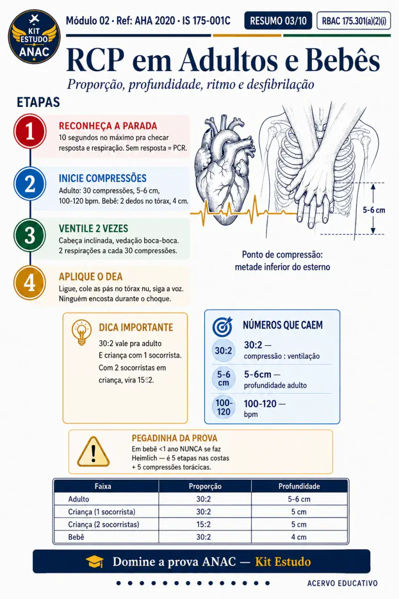 Resumo visual — RCP em adultos e bebês